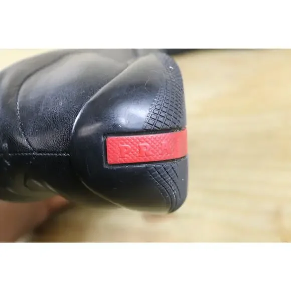 Vintage Prada Sport Shoes Womens 38 Black Leather Loafers Slip On Italy - Picture 10 of 15